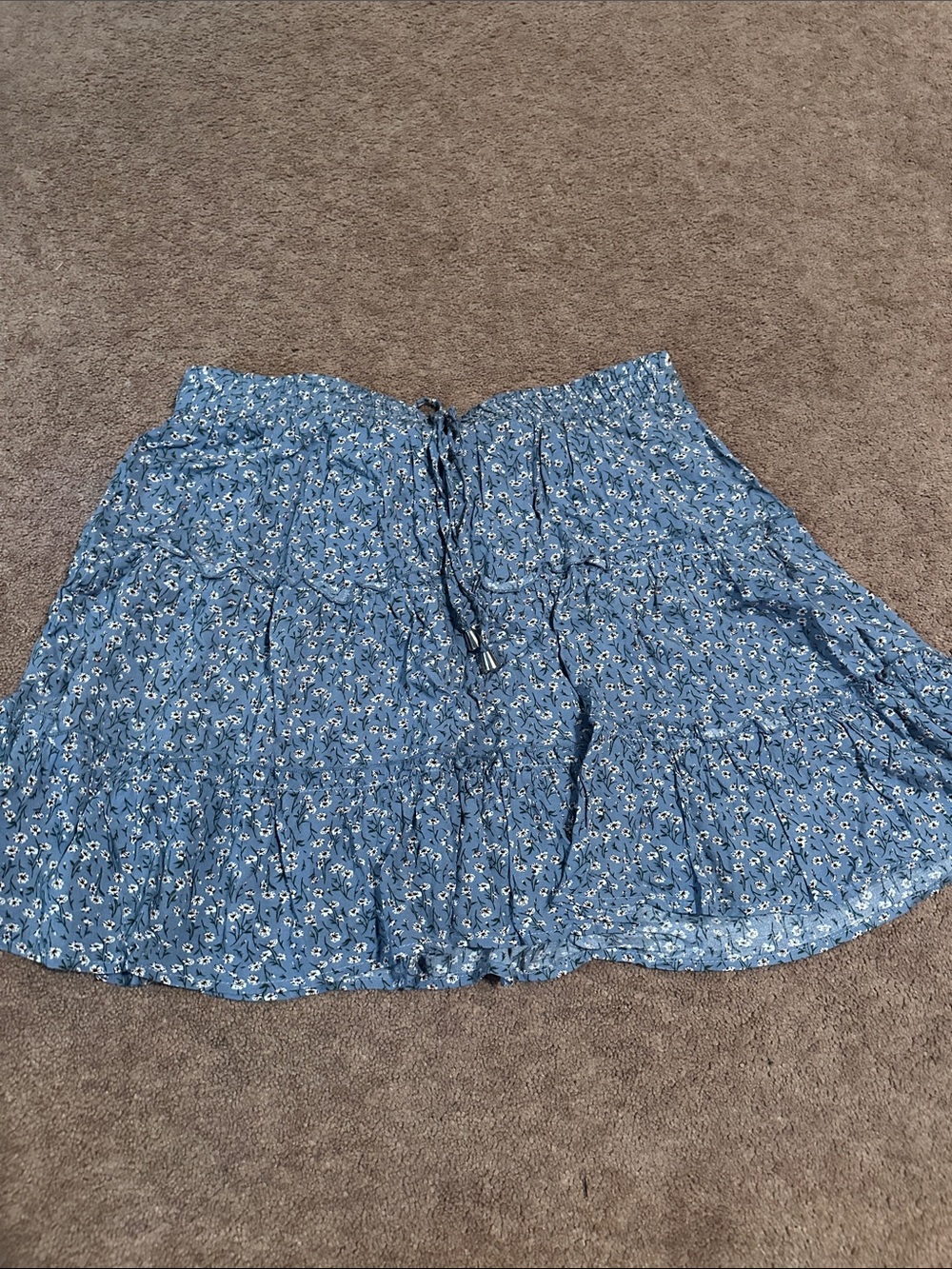 Blue Floral Tiered Mini Skirt